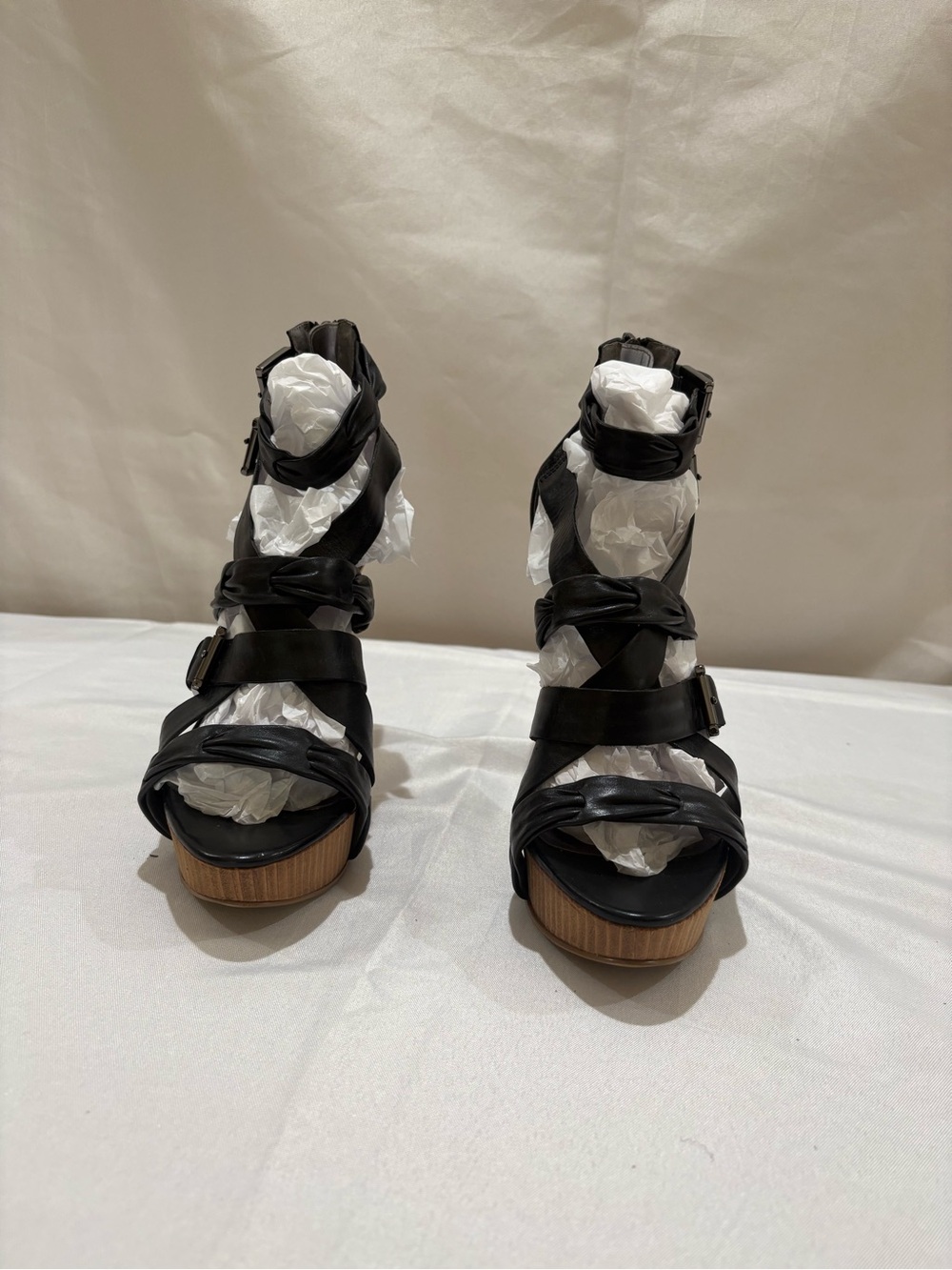 GUESS Genuine Leather Black Platform Strappy Heels Size 9M